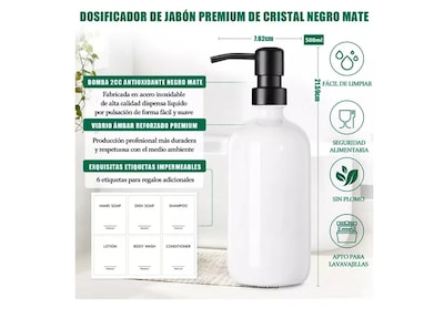 Foto 2 | Kit Dual Elegante De Dispensadores De Jabón En Vidrio Mate De Primera Calidad Para Baño Y Cocina
