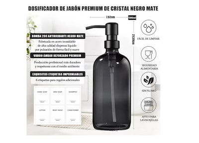 Foto 2 | Dispensador de Jabón de Vidrio 2 Piezas con Etiquetas