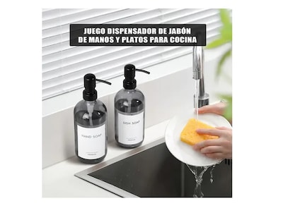 Foto 3 | Dispensador de Jabón de Vidrio 2 Piezas con Etiquetas
