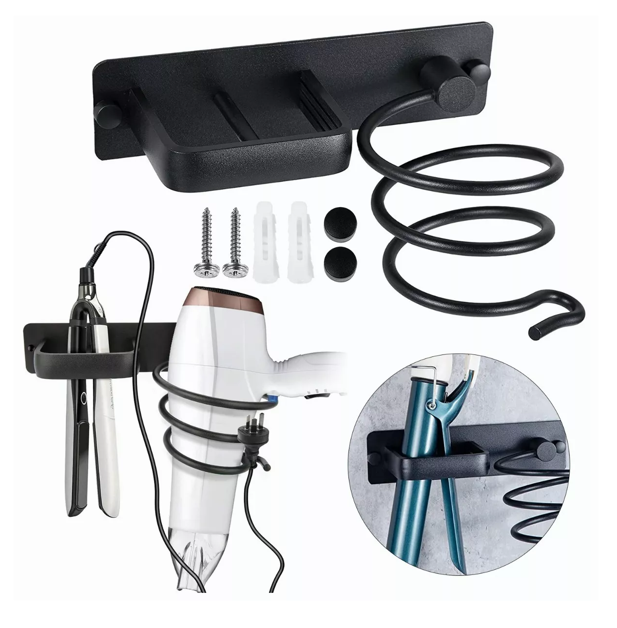 Foto 4 pulgar | Soporte para Secadora o Plancha de Pelo para Baño Montaje Negro