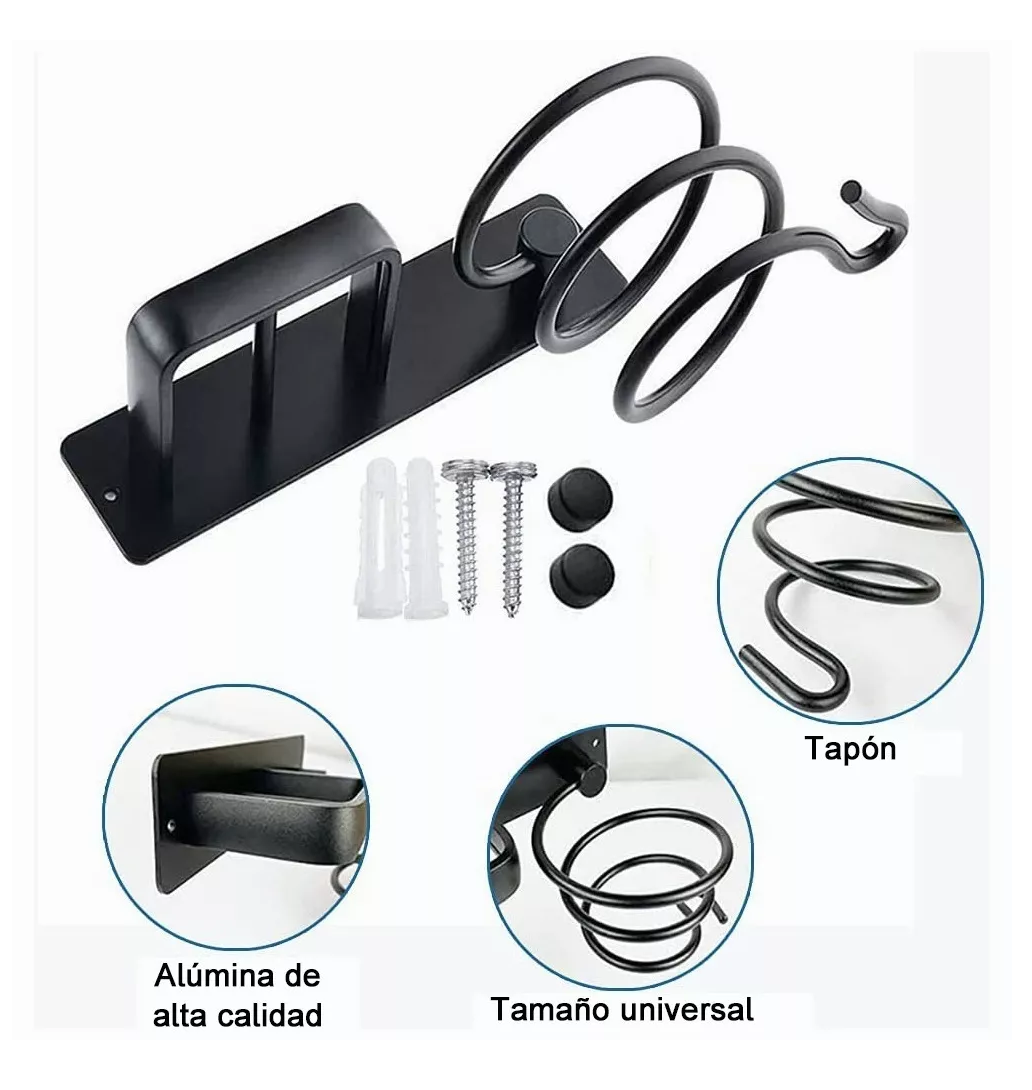Foto 5 pulgar | Soporte para Secadora o Plancha de Pelo para Baño Montaje Negro