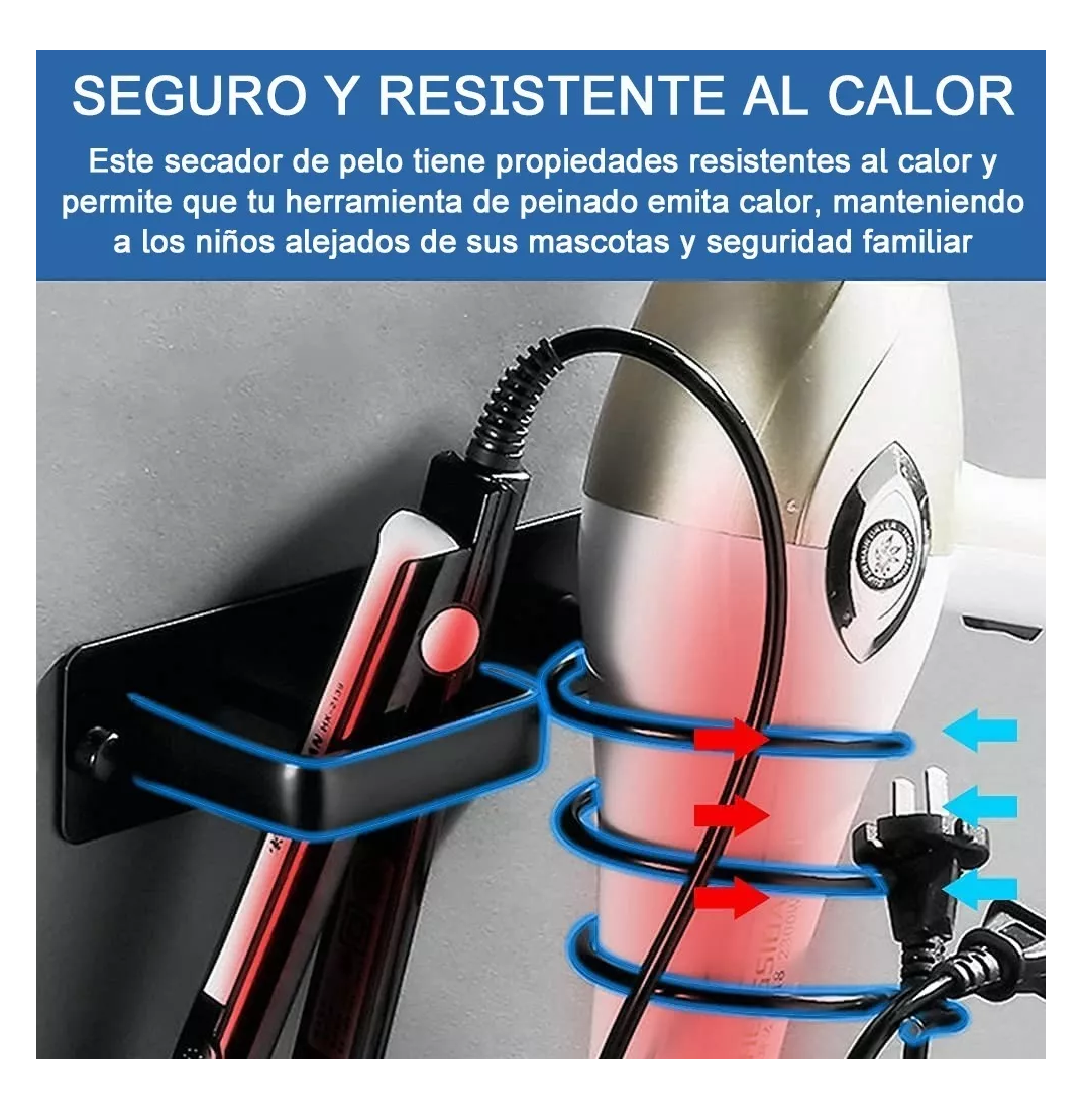 Foto 6 pulgar | Soporte para Secadora o Plancha de Pelo para Baño Montaje Negro