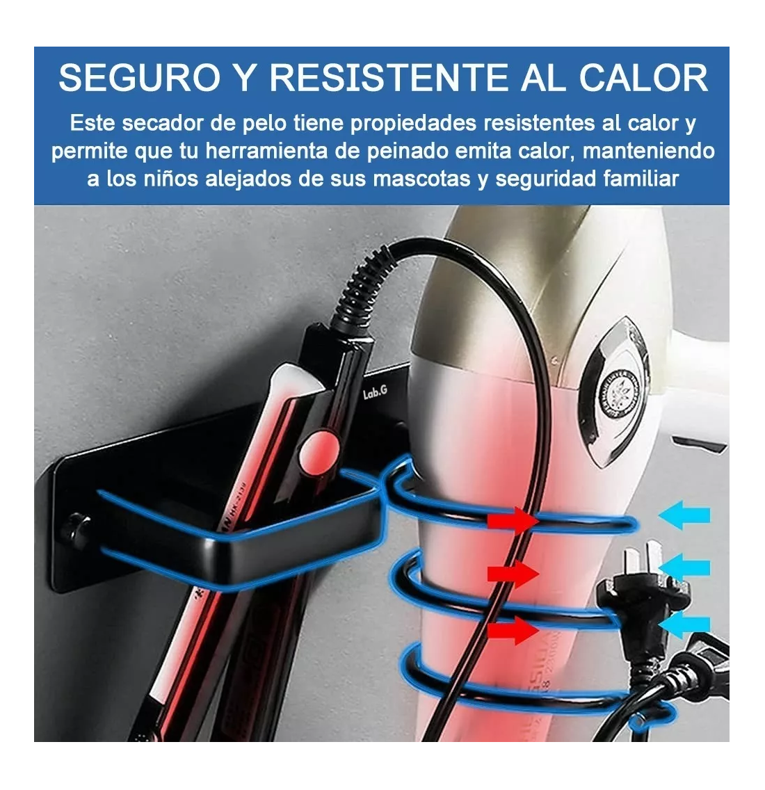 Foto 5 | Soporte Para Secadora Plancha Pelo Alisador Lab.g Baño Montaje Negro