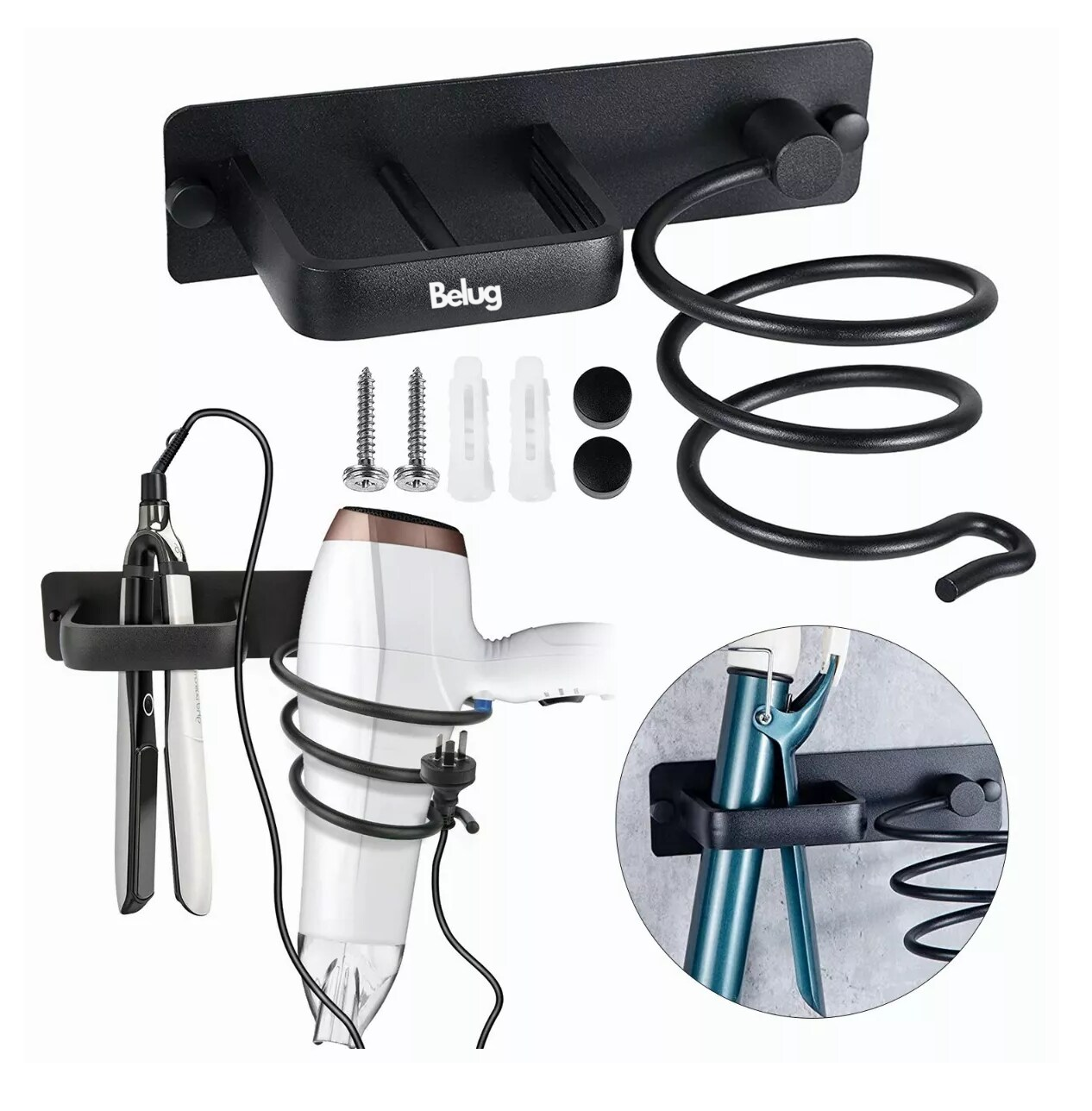 Foto 4 pulgar | Soporte Para Secadora Plancha Pelo Alisador Baño Montaje Belug  Negro