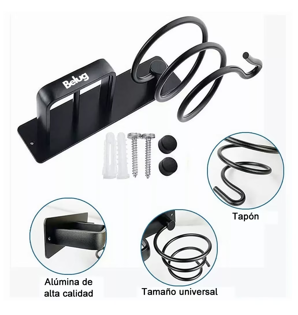Foto 5 pulgar | Soporte Para Secadora Plancha Pelo Alisador Baño Montaje Belug  Negro