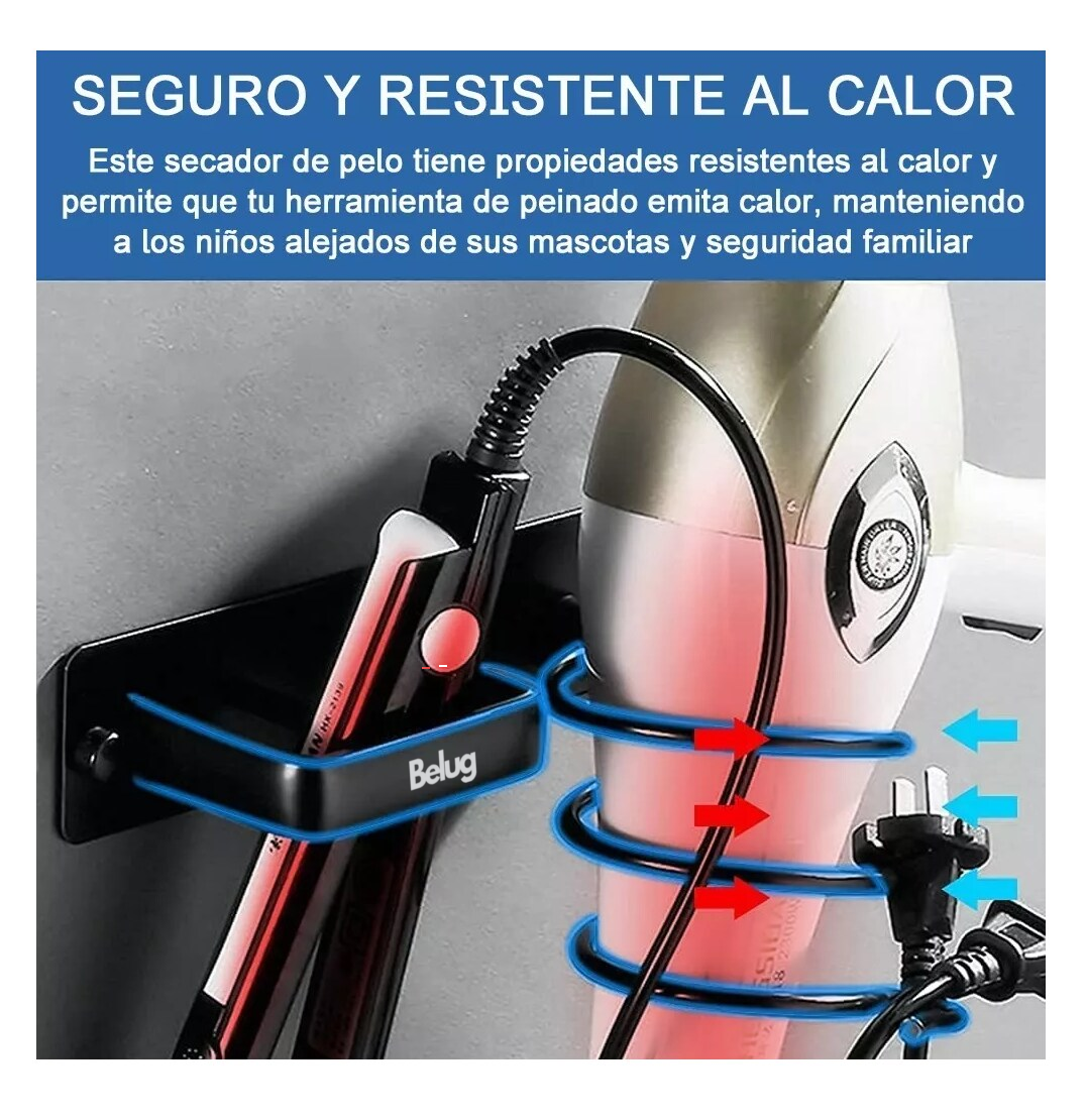 Foto 6 pulgar | Soporte Para Secadora Plancha Pelo Alisador Baño Montaje Belug  Negro