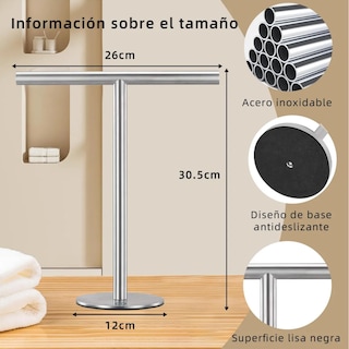 Foto 3 | Soporte Para Toallas De Mano En Forma De T, Toallero Eo Safe Imports Esi-18898 Plata