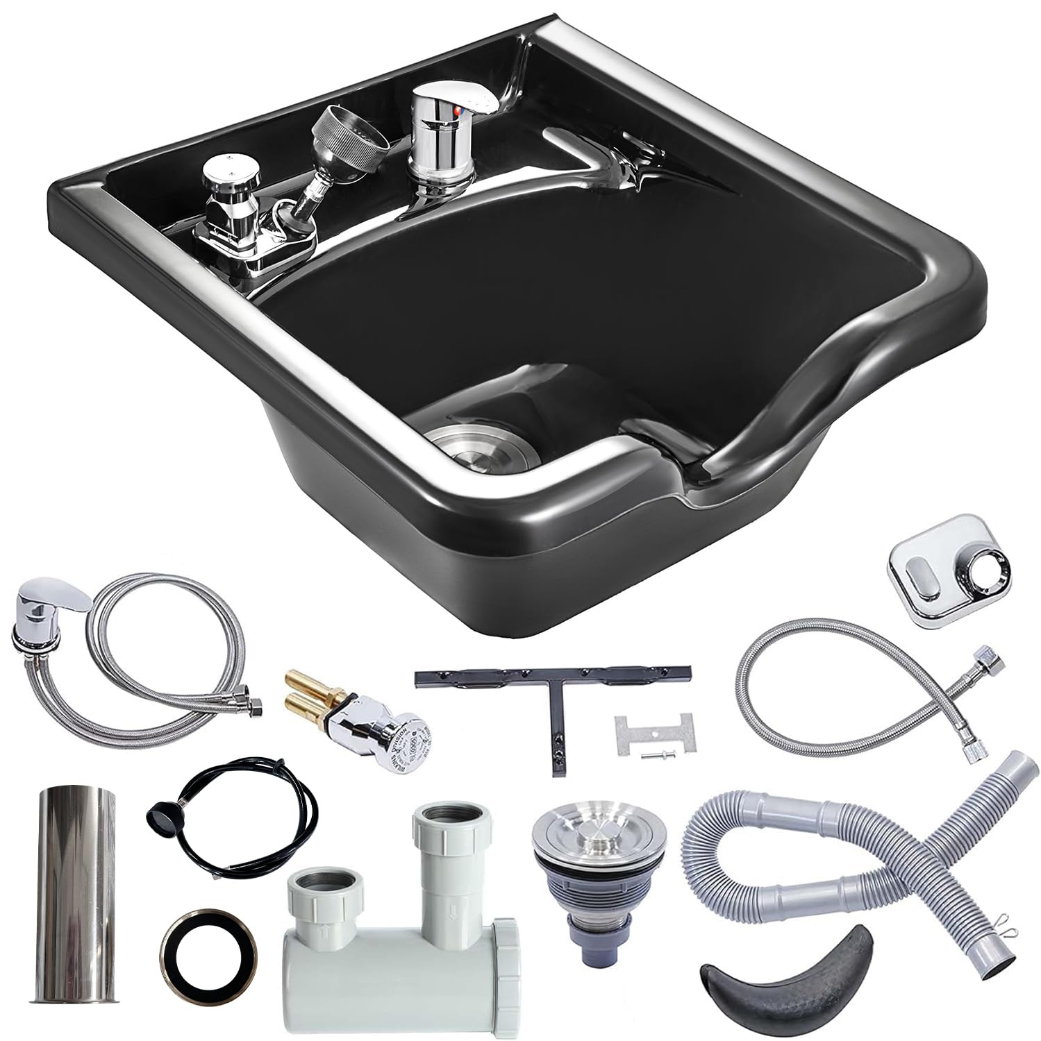 Lavabo Shampoo Bowl Vevor Para Salón De Belleza, Plástico Abs, Color Negro - Venta Internacional.