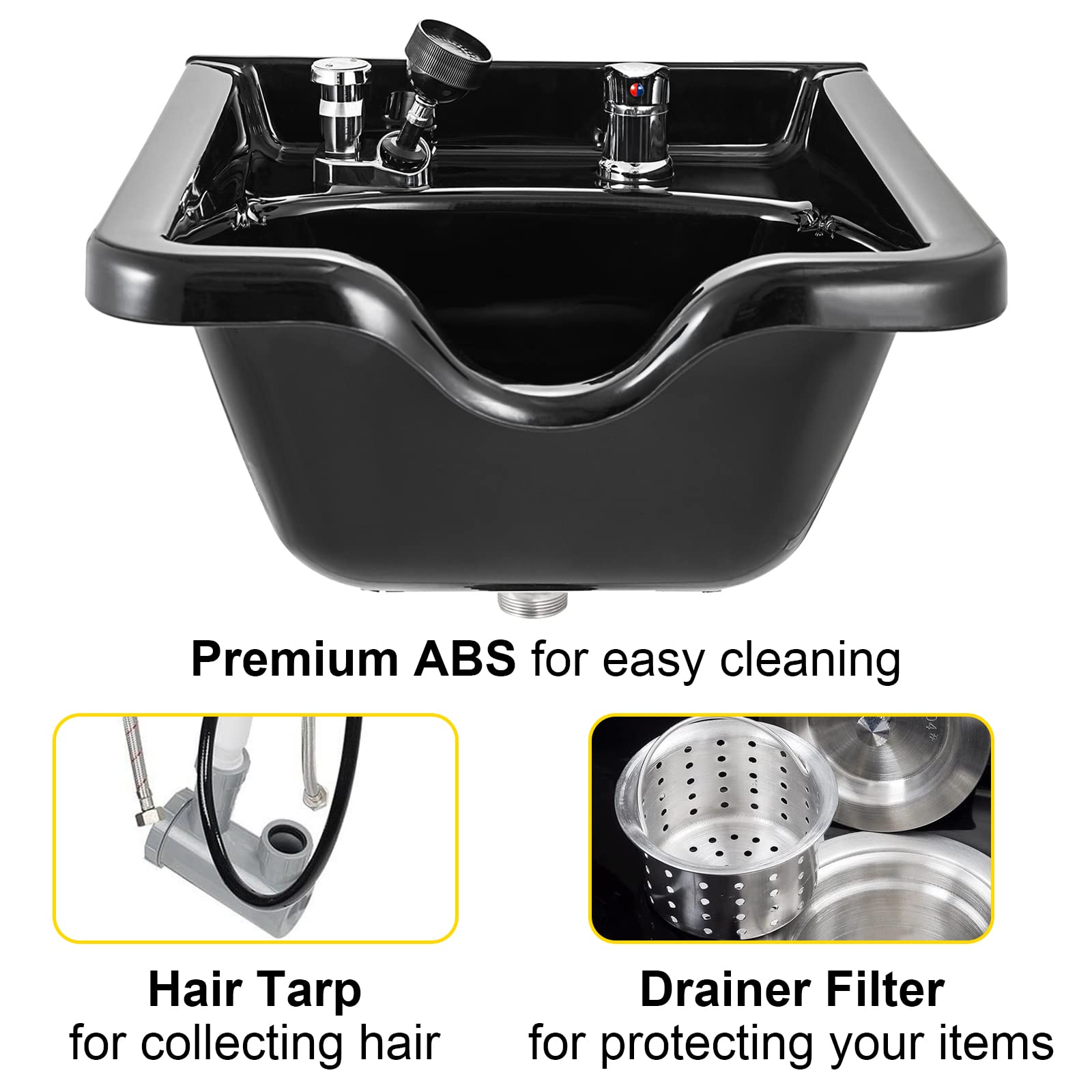 Foto 3 pulgar | Lavabo Shampoo Bowl Vevor Para Salón De Belleza, Plástico Abs, Color Negro - Venta Internacional.