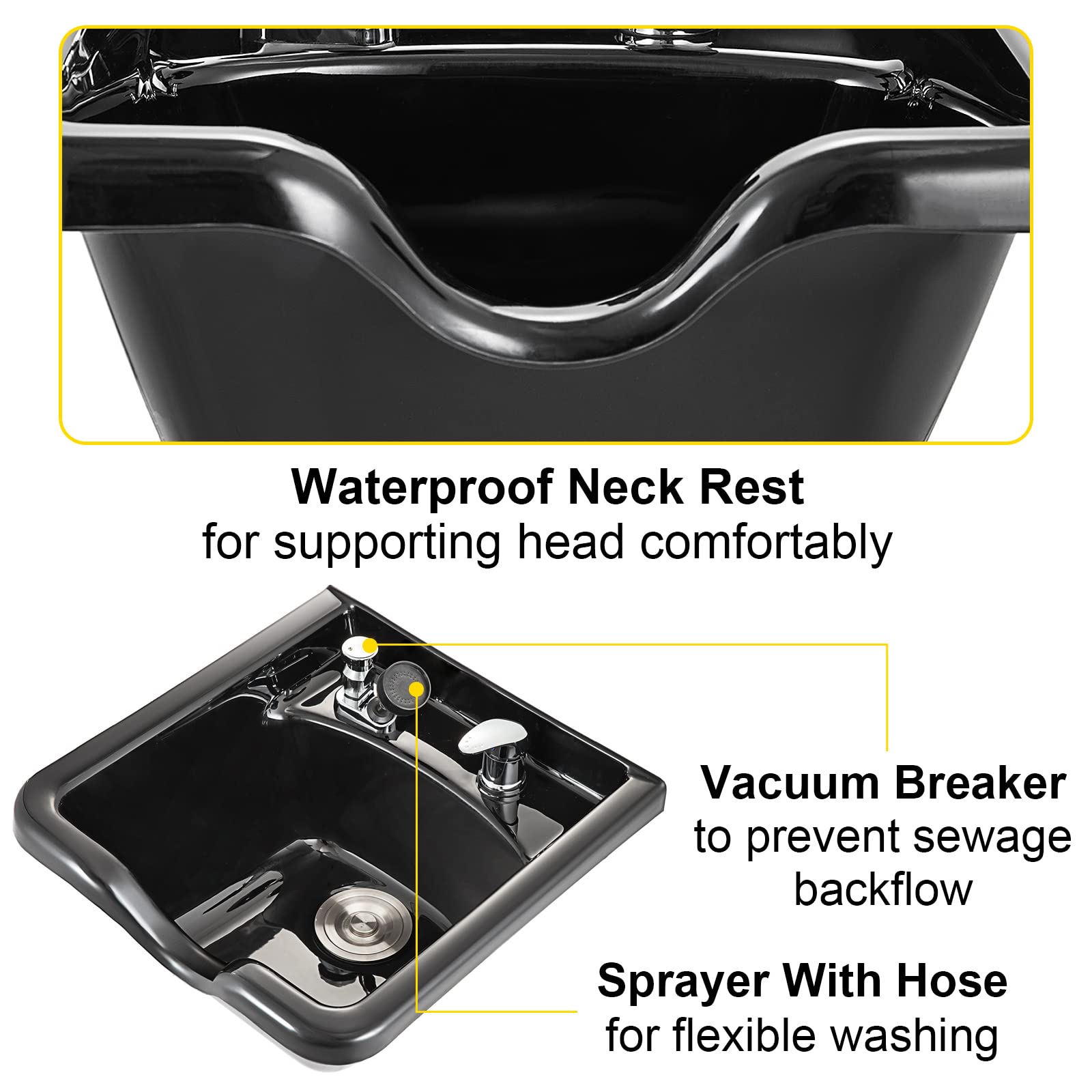 Foto 3 | Lavabo Shampoo Bowl Vevor Para Salón De Belleza, Plástico Abs, Color Negro - Venta Internacional.