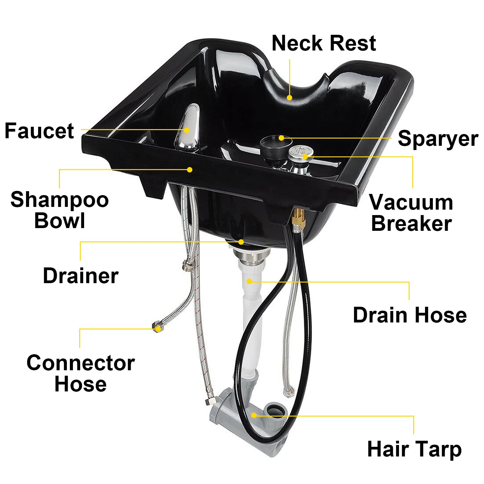 Foto 4 | Lavabo Shampoo Bowl Vevor Para Salón De Belleza, Plástico Abs, Color Negro - Venta Internacional.