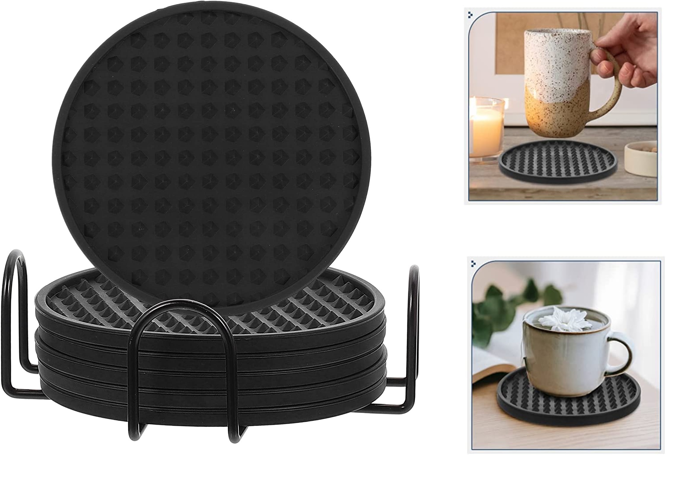Foto 4 pulgar | Set de 6 Portavasos de Silicona Antiderrame con Base Amplia de 10cm Negro