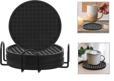 Foto 3 | Set de 6 Portavasos de Silicona Antiderrame con Base Amplia de 10cm Negro