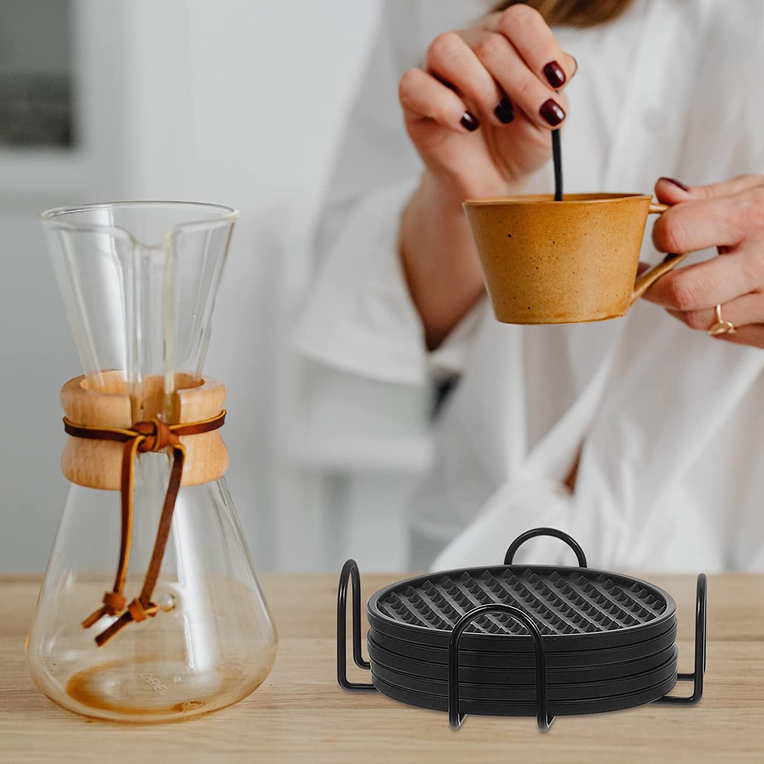 Foto 5 | Set de 6 Portavasos de Silicona Antiderrame con Base Amplia de 10cm Negro