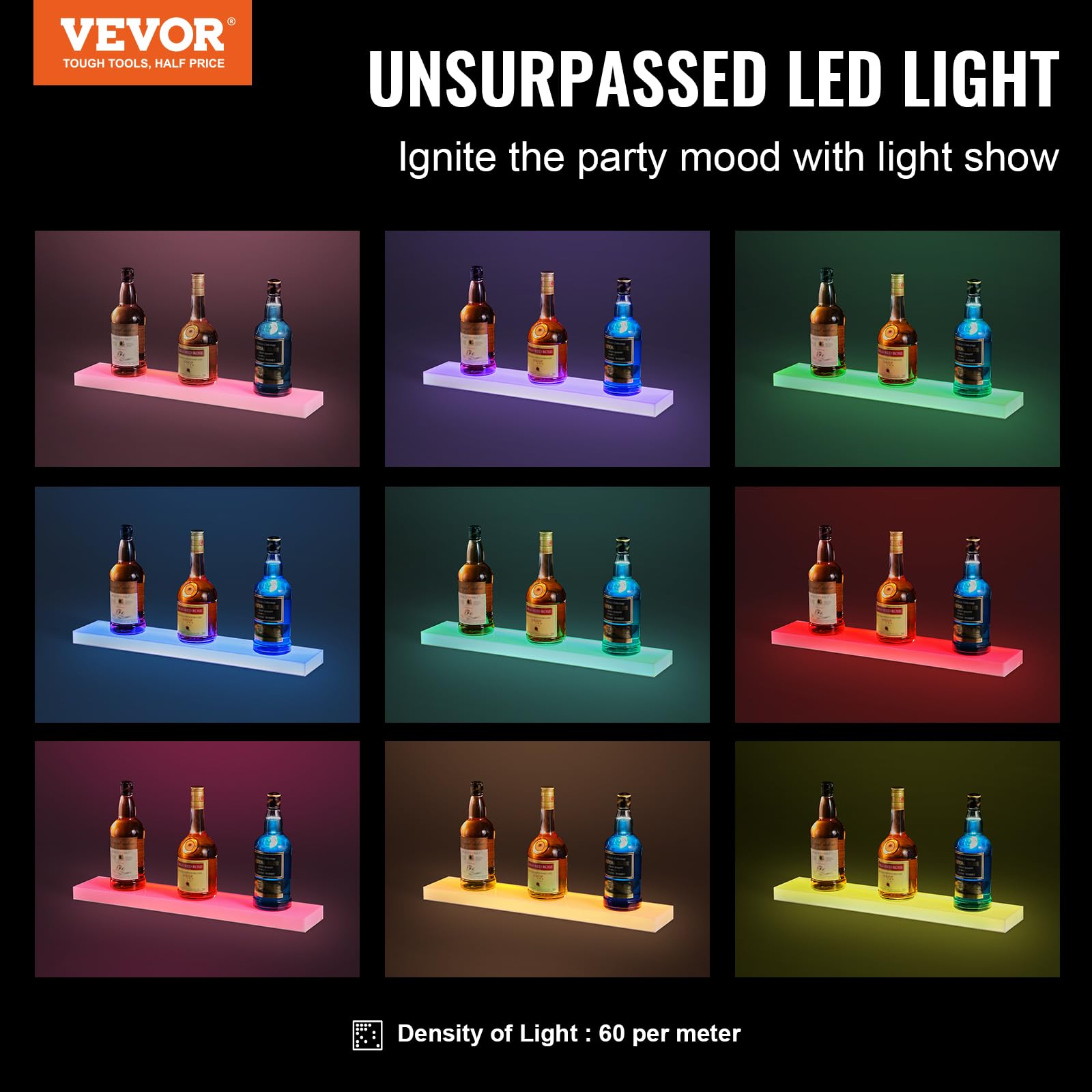 Foto 3 pulgar | Expositor Vevor Para Botellas De Licor Con Iluminación Led, 1 Nivel, 60 Cm, Soporte De Pared - Venta Internacional.