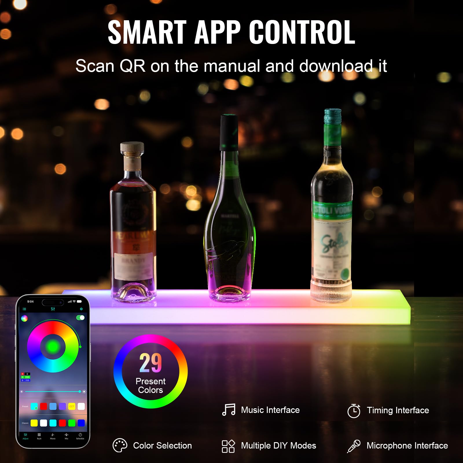Foto 4 pulgar | Expositor Vevor Para Botellas De Licor Con Iluminación Led, 1 Nivel, 60 Cm, Soporte De Pared - Venta Internacional.