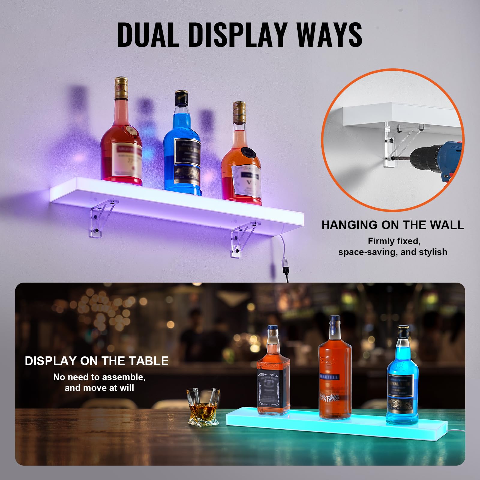 Foto 5 | Expositor Vevor Para Botellas De Licor Con Iluminación Led, 1 Nivel, 60 Cm, Soporte De Pared - Venta Internacional.