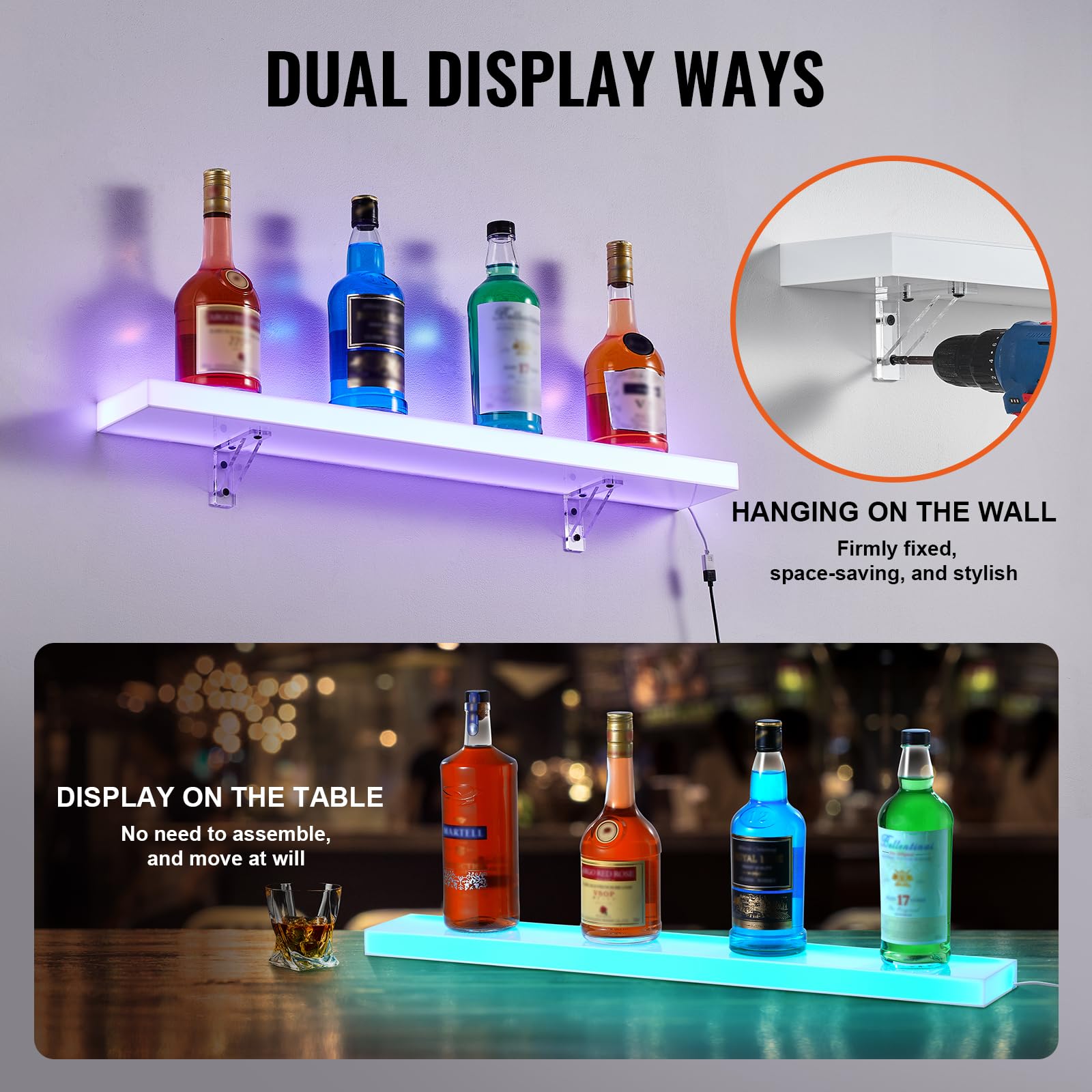 Foto 6 pulgar | Expositor Vevor Para Botellas De Licor Con Iluminación Led, 1 Nivel, 76 Cm, Soporte De Pared - Venta Internacional.
