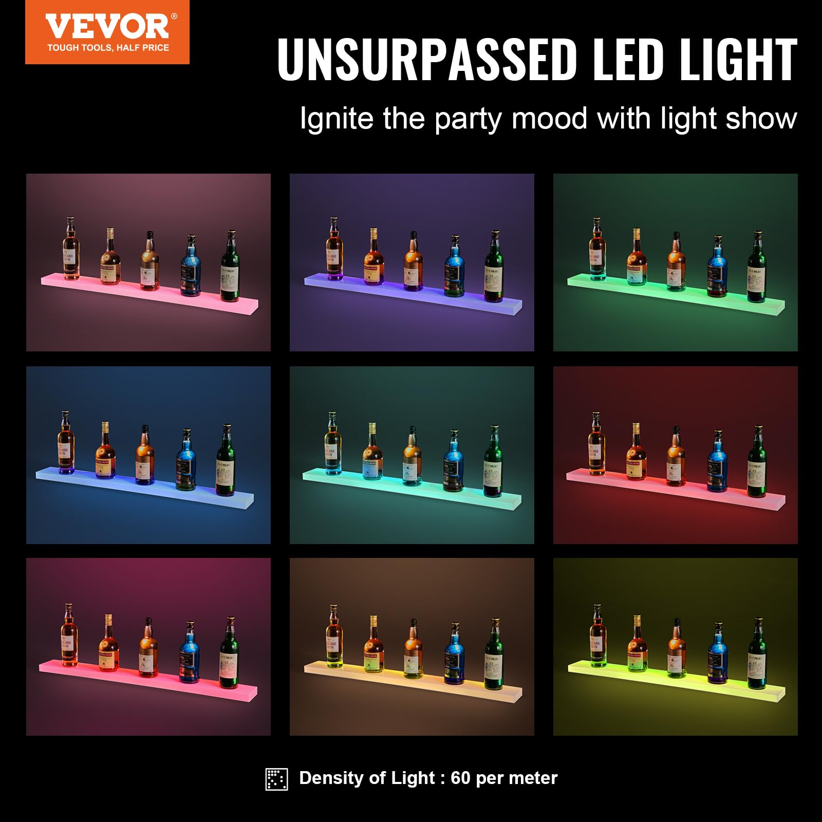 Foto 3 pulgar | Expositor Vevor Para Botellas De Licor Con Iluminación Led, 1 Nivel, 100 Cm, Soporte De Pared - Venta Internacional.
