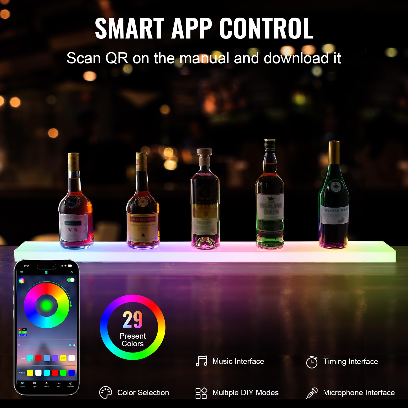 Foto 4 pulgar | Expositor Vevor Para Botellas De Licor Con Iluminación Led, 1 Nivel, 100 Cm, Soporte De Pared - Venta Internacional.