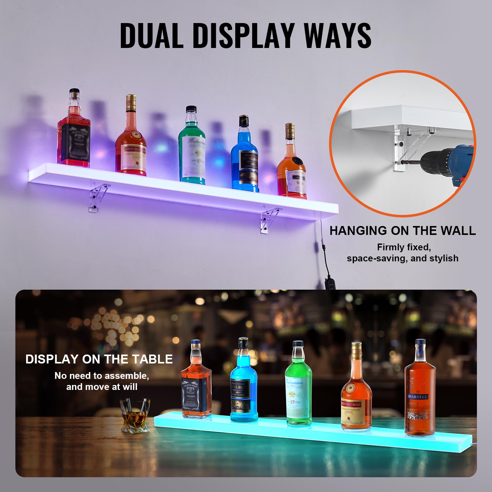 Foto 6 pulgar | Expositor Vevor Para Botellas De Licor Con Iluminación Led, 1 Nivel, 100 Cm, Soporte De Pared - Venta Internacional.