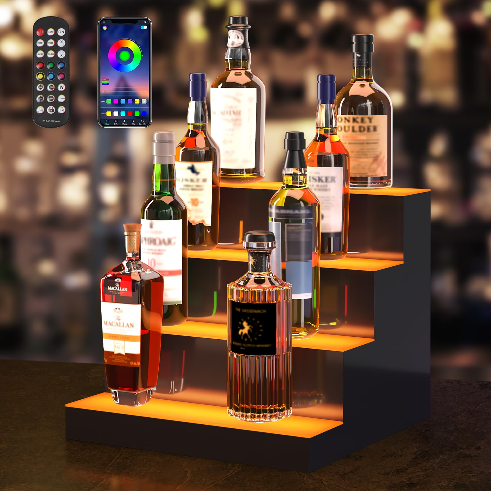 Expositor Vevor Para Botellas De Licor Con Iluminación Led, 4 Niveles, 40 Cm, 16 Botellas - Venta Internacional.