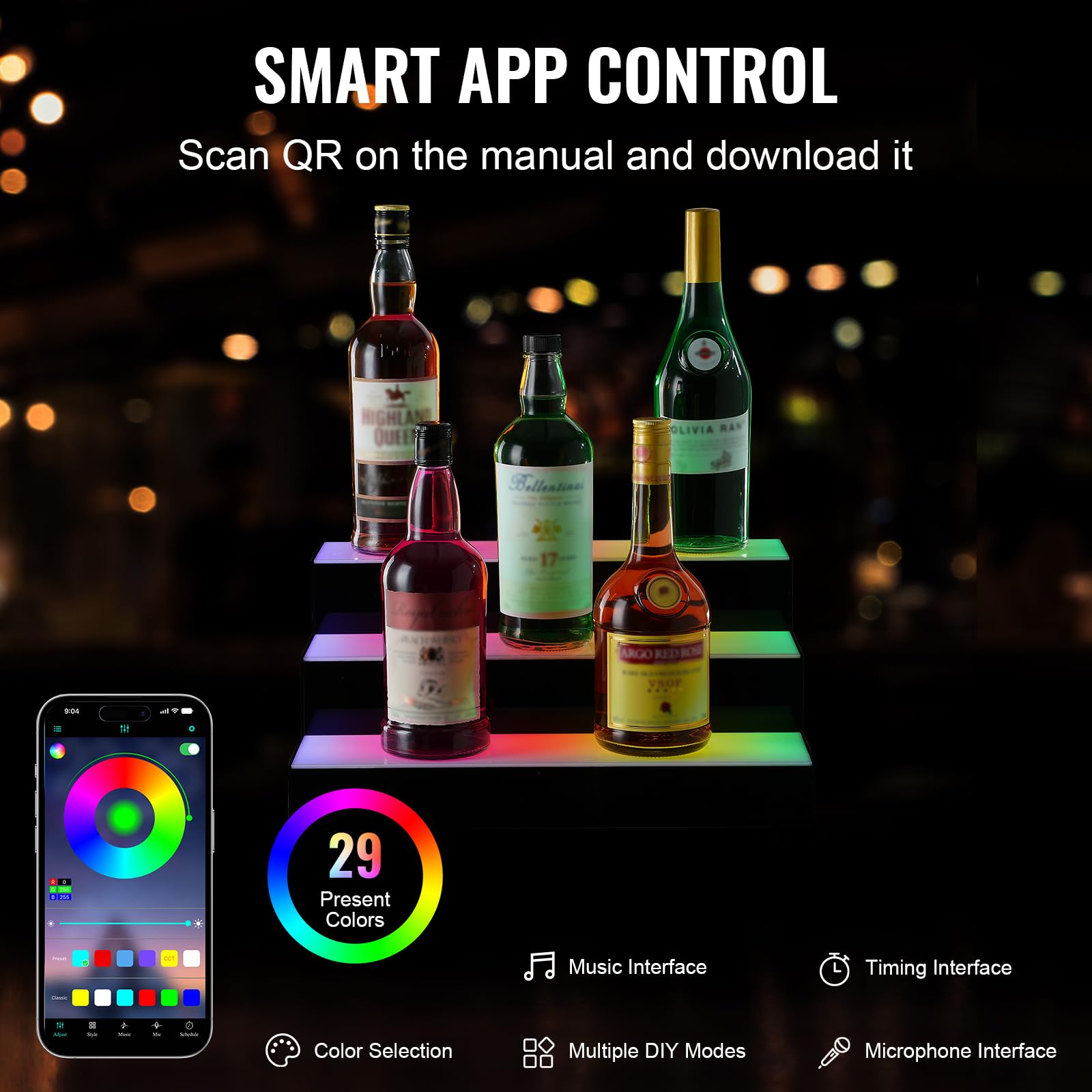 Foto 4 pulgar | Expositor Vevor Para Botellas De Licor Con Iluminación Led, 3 Niveles, 40 Cm - Venta Internacional.