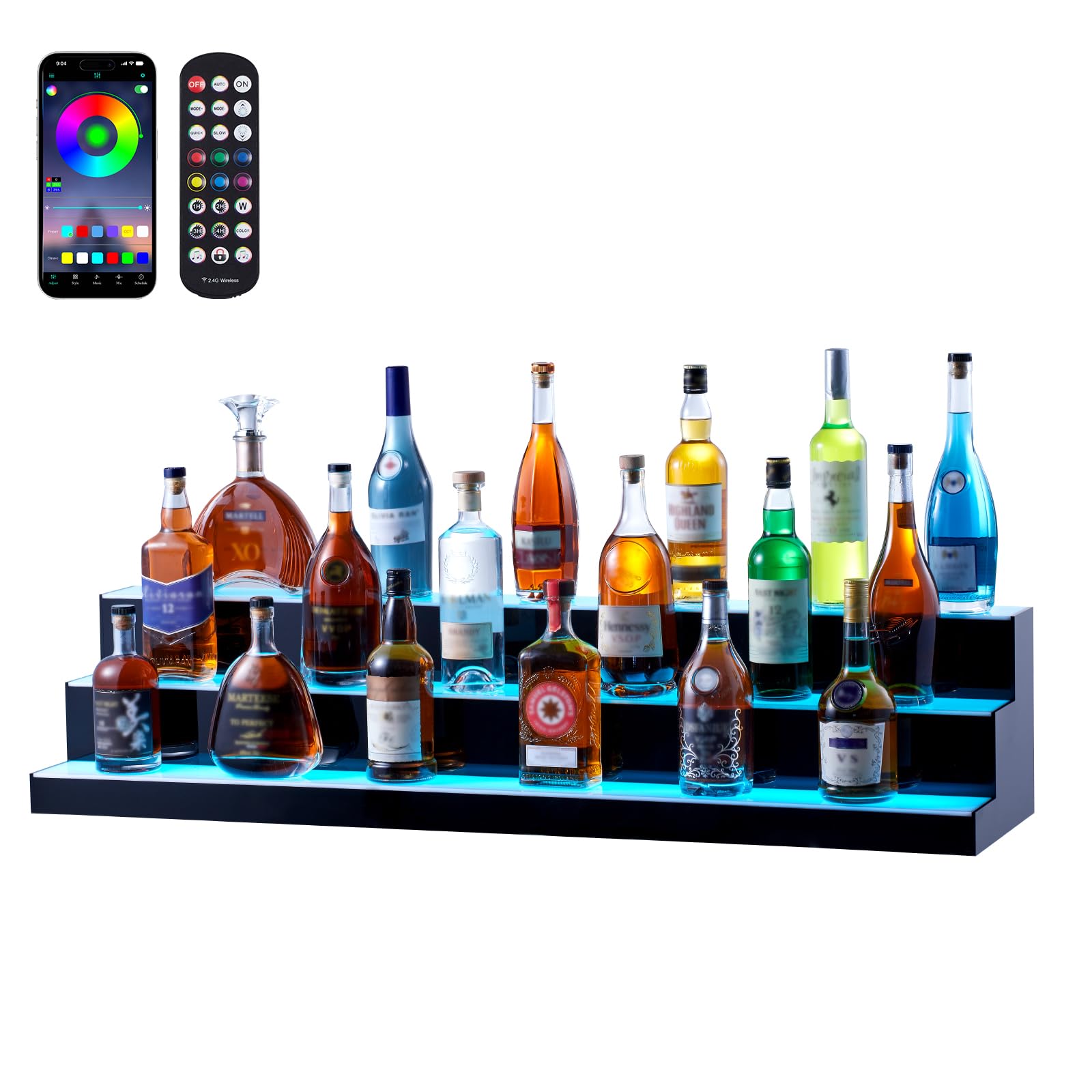 Expositor Vevor Para Botellas De Licor Con Iluminación Led, 3 Niveles, 122 Cm, Con Control Remoto - Venta Internacional