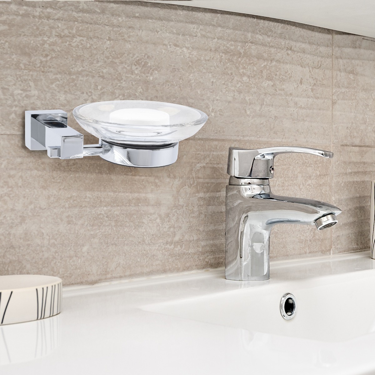 Foto 3 | Jabonera de Cristal con Base Gravita color Plata