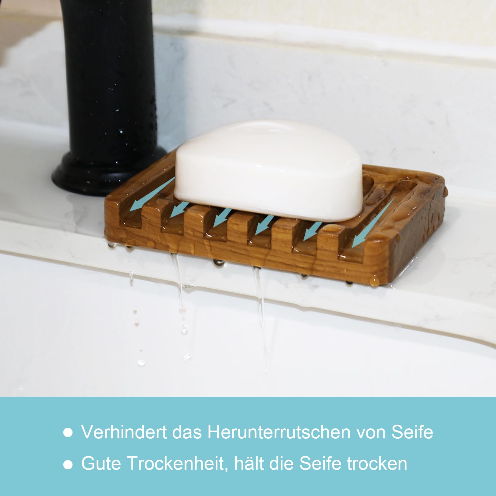 Foto 4 pulgar | Jabonera HTB Diseño Inclinado de Cascada Madera de Teca Natural - Venta Internacional