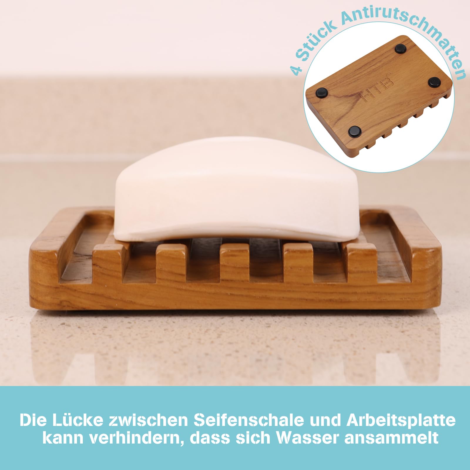 Foto 7 pulgar | Jabonera HTB Diseño Inclinado de Cascada Madera de Teca Natural - Venta Internacional