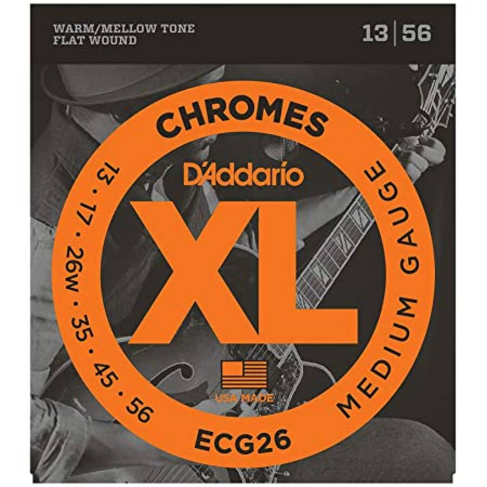 Cuerdas para Guitarra Eléctrica Entorchado Plano Medium Gauge D Addario Ecg26 color Negro