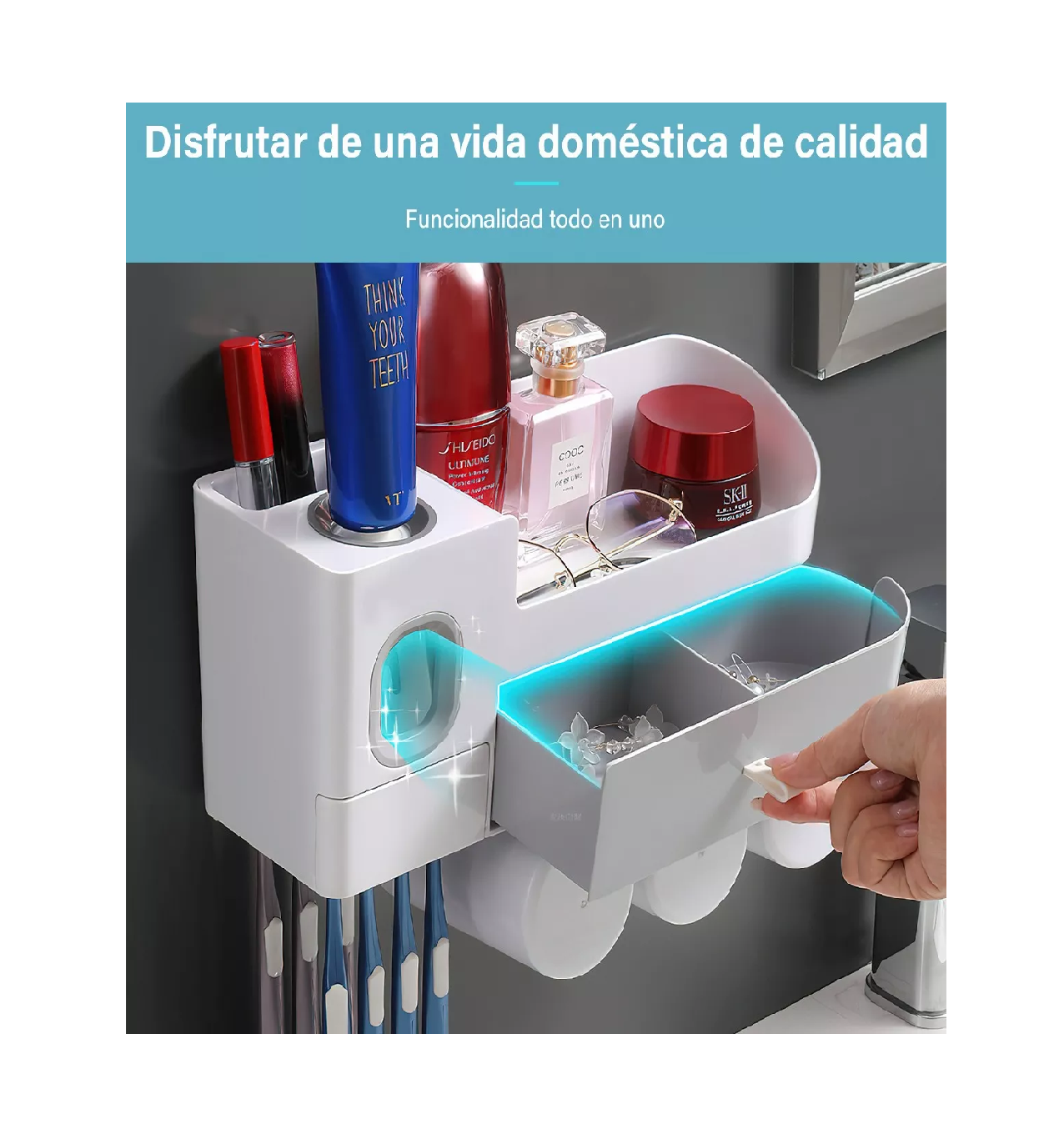 Foto 5 pulgar | Soporte Para Cepillos Dientes Organizador Baño Montado Pared Blanco