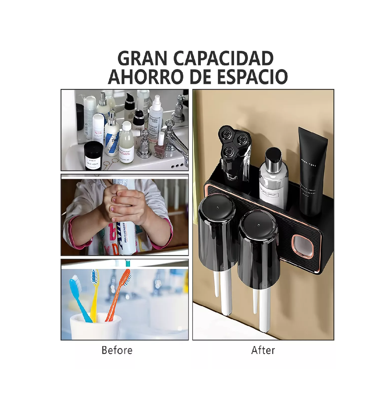 Foto 4 | Porta Cepillos de Pared con Dispensador de Pasta Negro