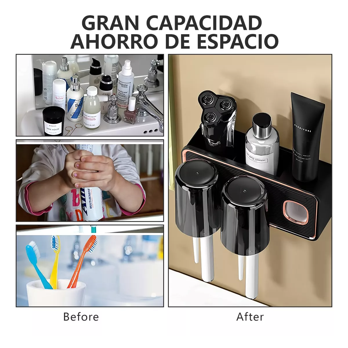 Foto 3 | Porta Cepillos de Pared Organizador con Dispensador de Pasta Eo Safe Imports Esi-11503 Negro