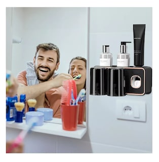 Foto 4 | Porta Cepillos de Pared Organizador con Dispensador de Pasta Negro