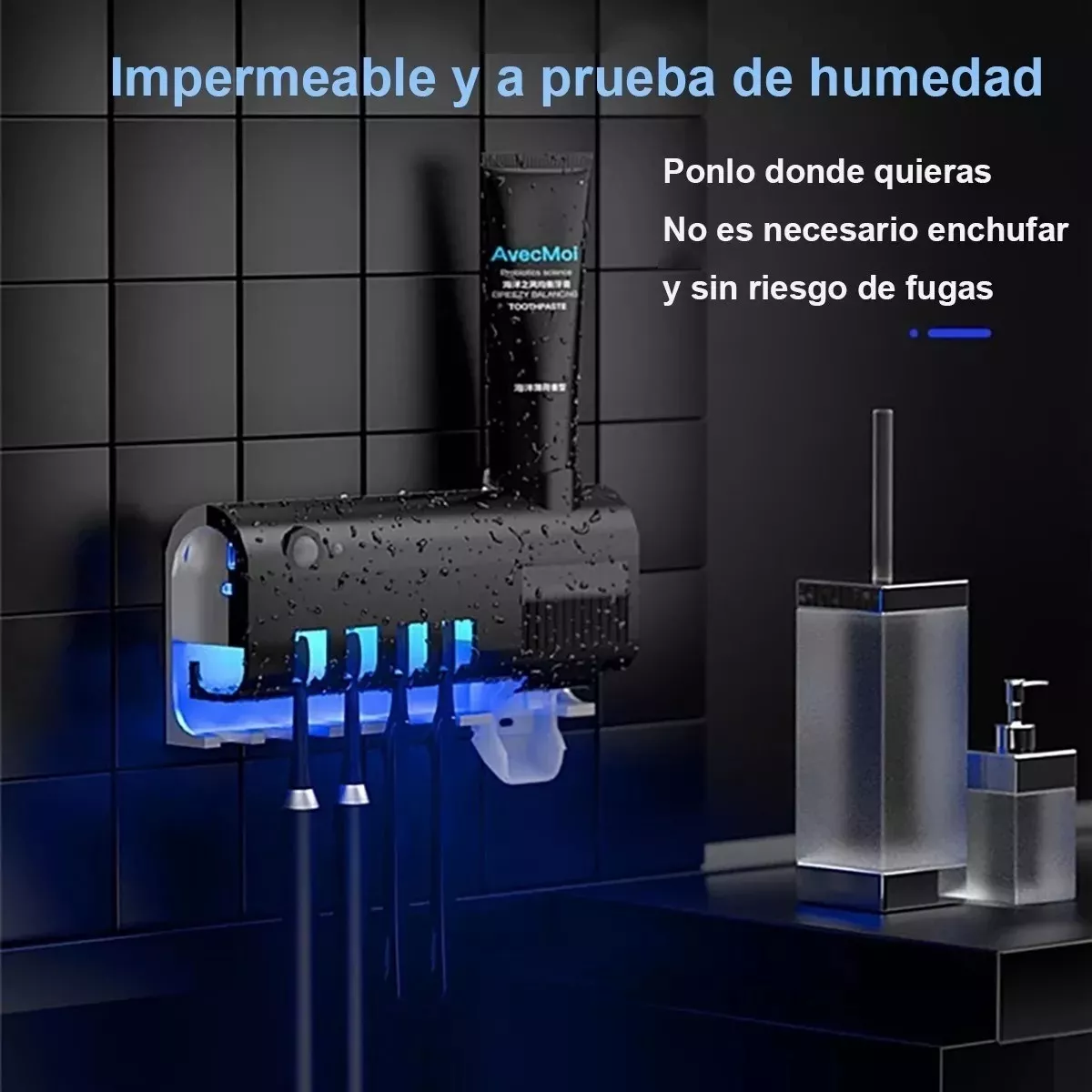 Foto 5 pulgar | Porta Cepillos Dispensador de Pasta Recargable Eo Safe Imports Negro