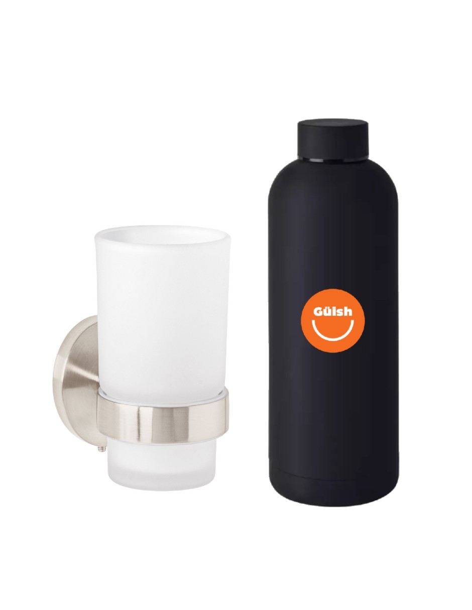 Foto 2 pulgar | Portavaso Cepillero con Vaso de Vidrio + Termo de Agua de Regalo Güish
