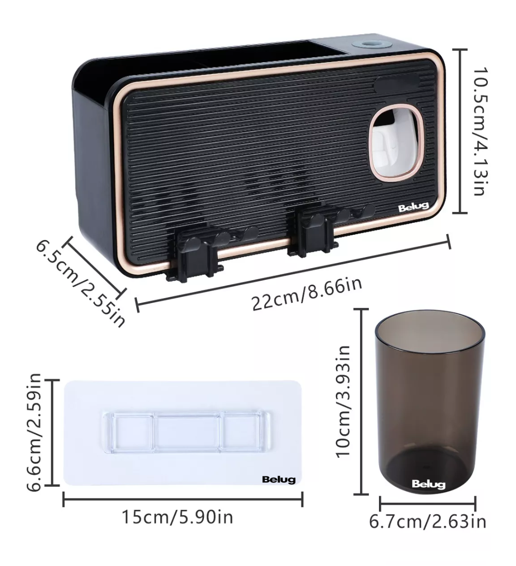 Foto 4 pulgar | Porta Cepillos De Pared Organizador Con Dispensador De Pasta, Belug Negro Bordos Rosa