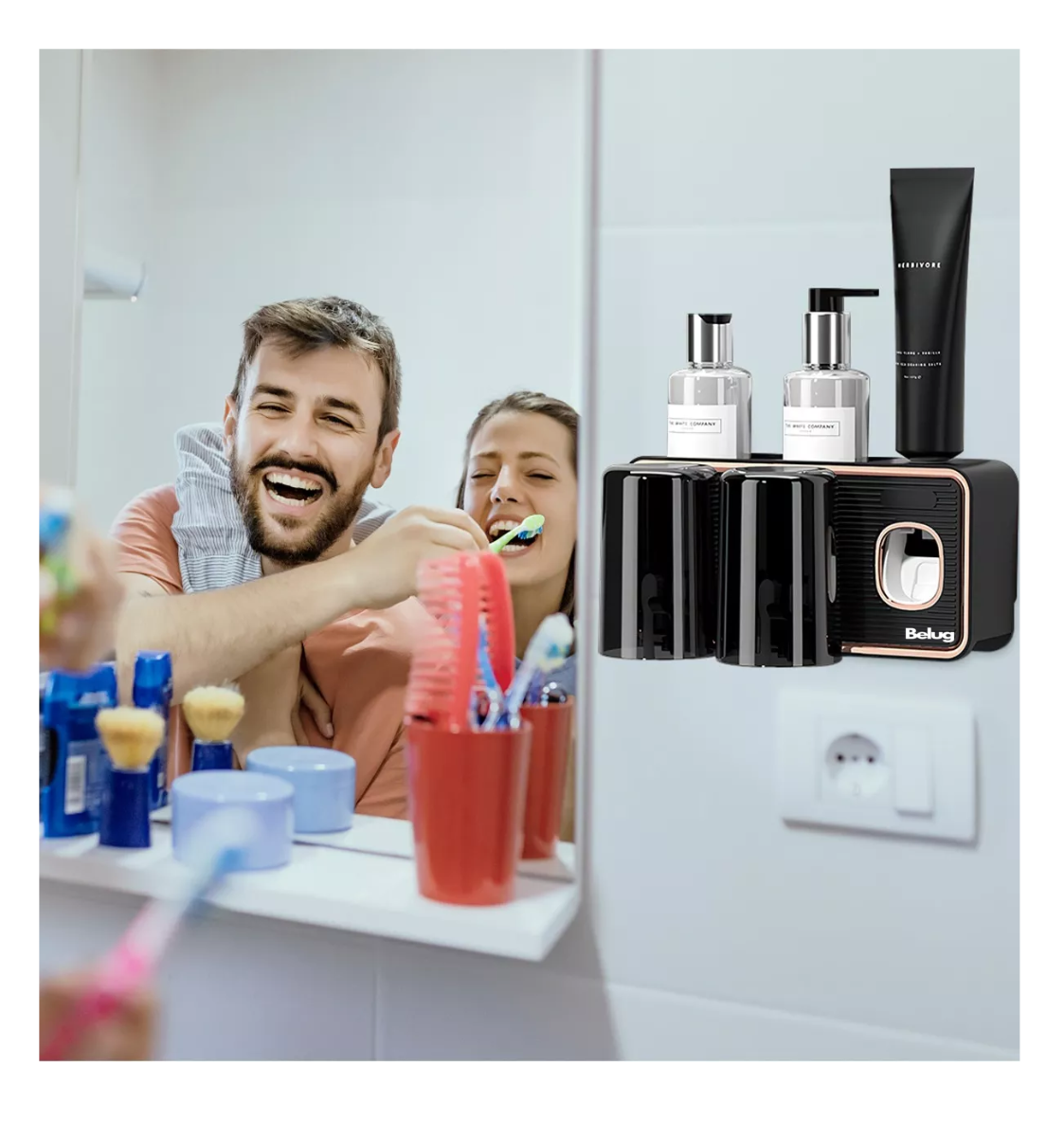 Foto 6 pulgar | Porta Cepillos De Pared Organizador Con Dispensador De Pasta, Belug Negro Bordos Rosa