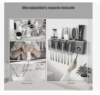 Foto 4 | Portacepillos de Pared Organizador con Dispensador de Pasta Dental