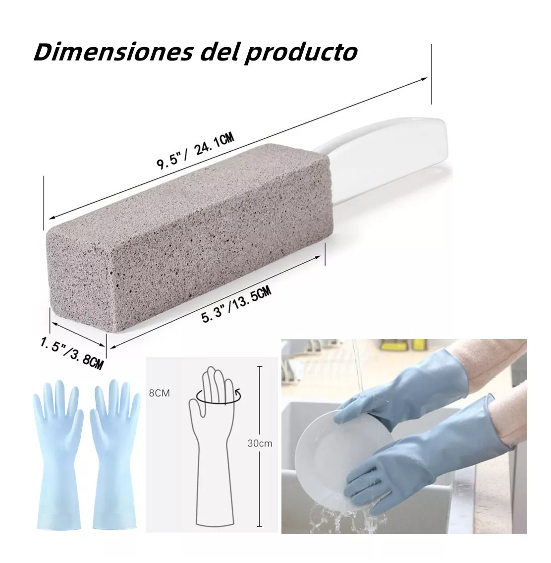 Foto 3 pulgar | Limpieza Inodoro De Baño Cepillo Piedra Pómez+ Guantes 6 Pcs Gris/blanco