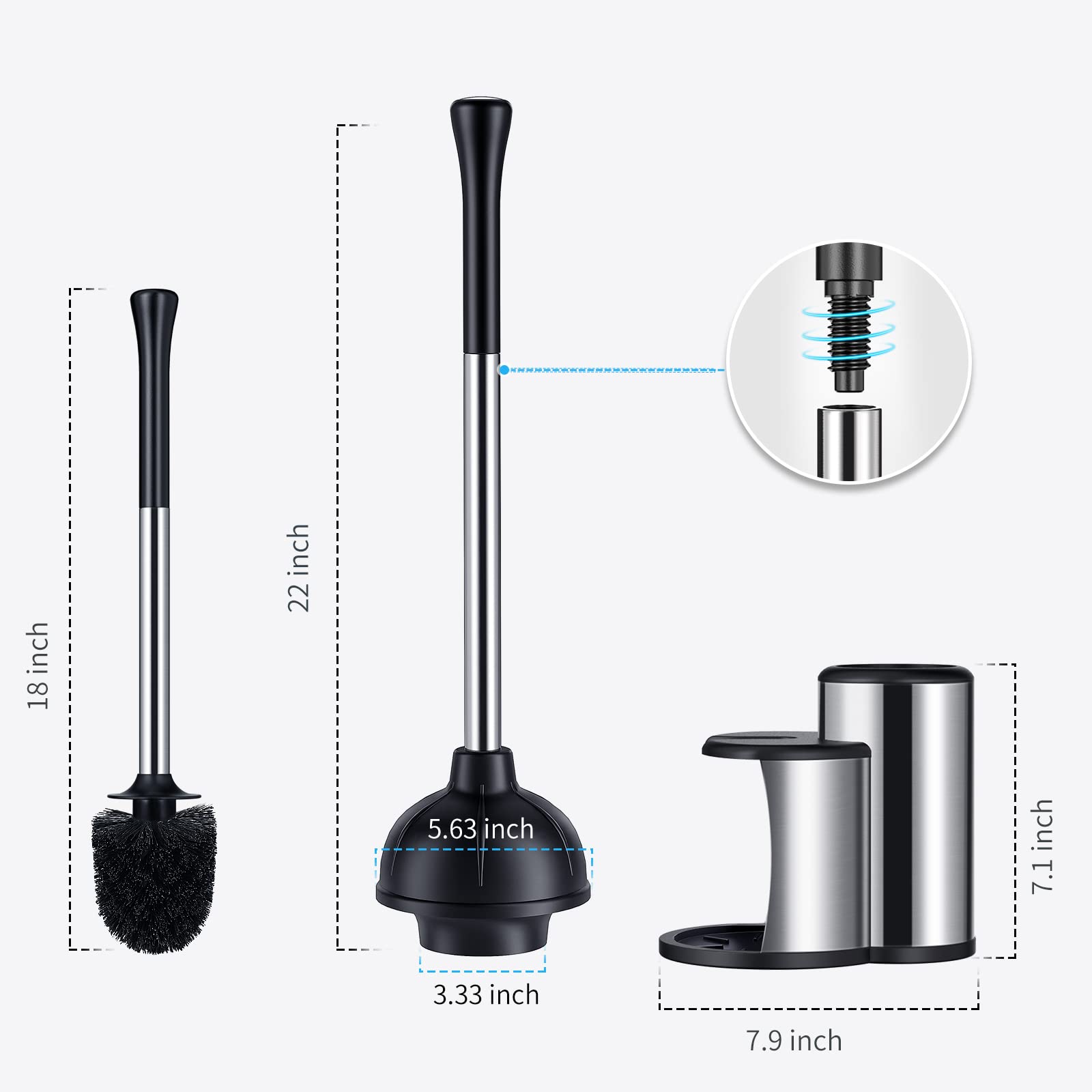 Foto 7 | Juego De Desatascadores Y Escobillas Para Inodoro Hamitor De Acero Inoxidable - Venta Internacional.