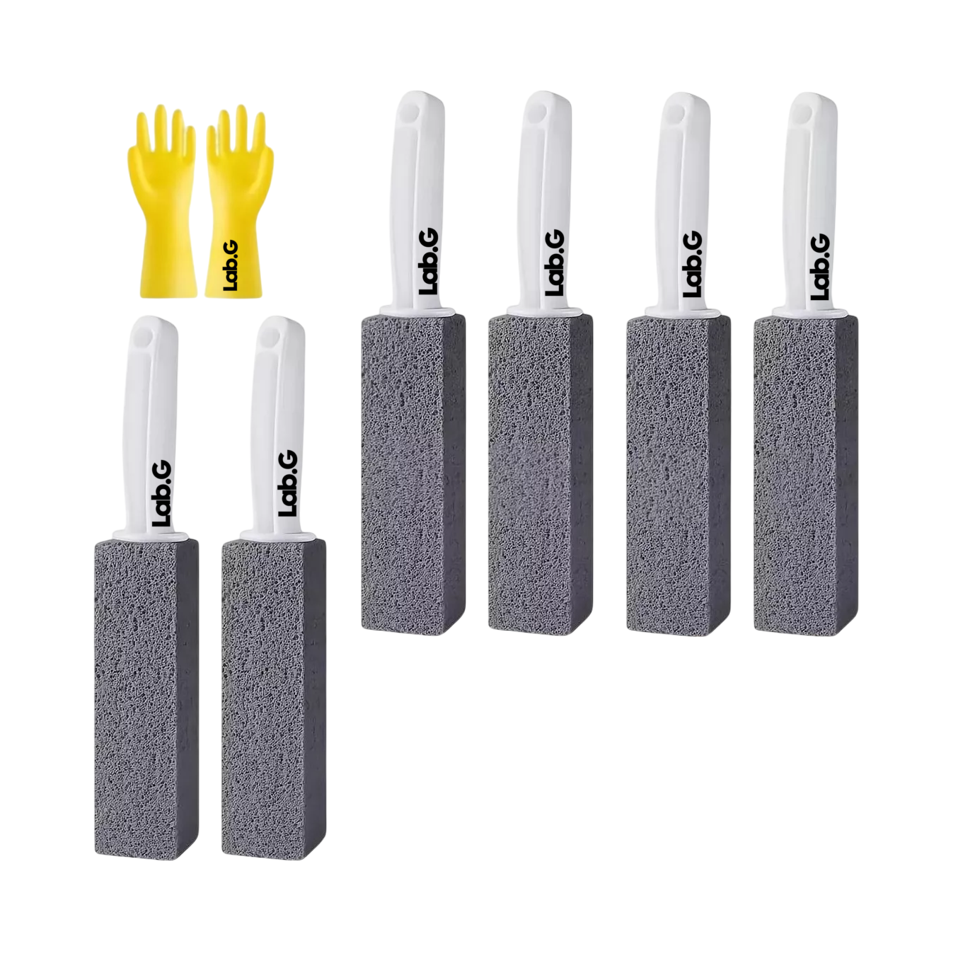 Limpieza Inodoro De Baño Cepillo Lab.g Piedra Pómez+ Guantes 6 Pcs Gris