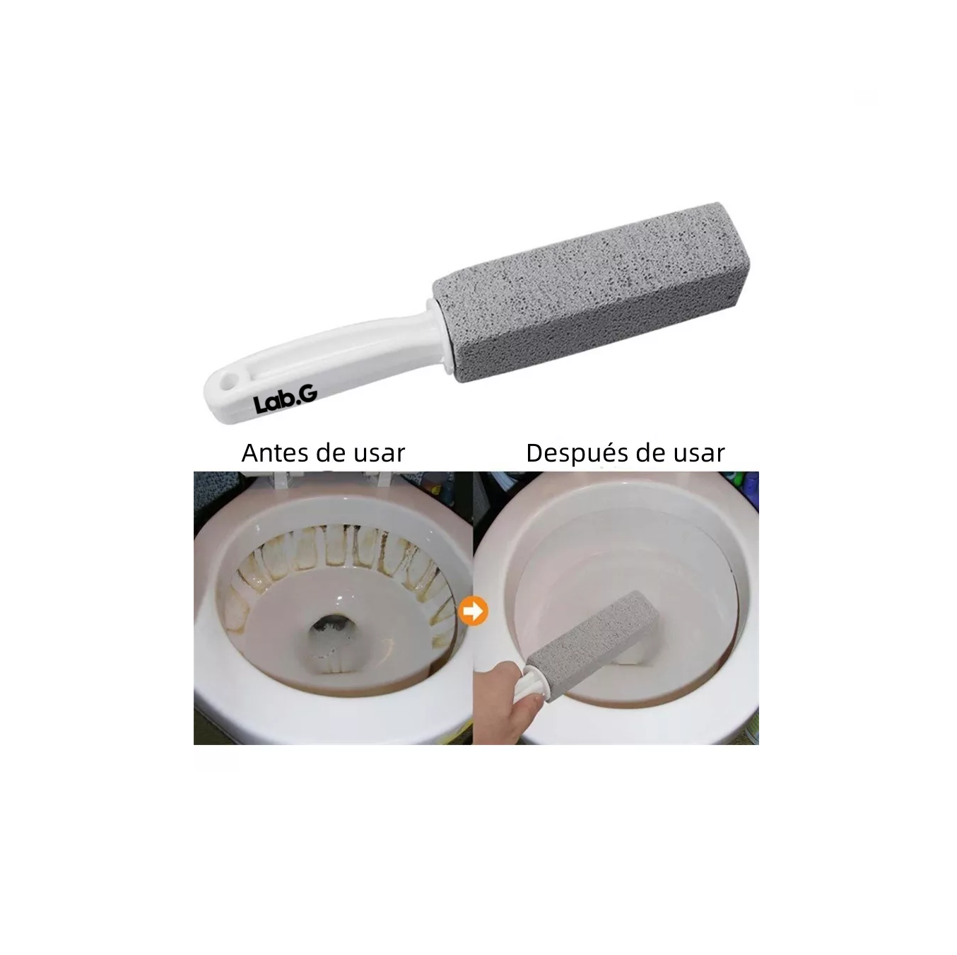 Foto 5 | Limpieza Inodoro De Baño Cepillo Lab.g Piedra Pómez+ Guantes 6 Pcs Gris