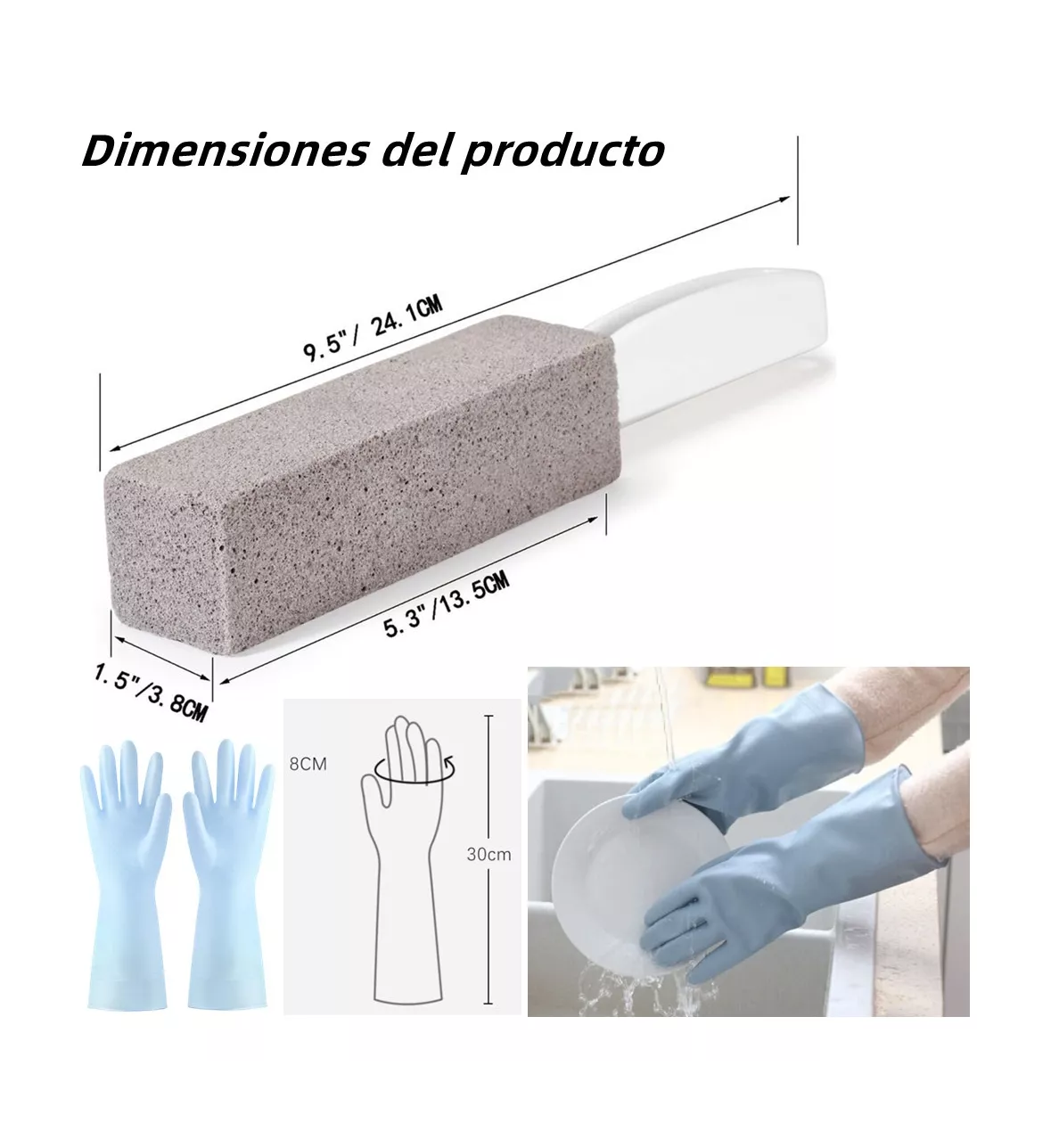 Foto 3 pulgar | Limpieza Inodoro De Baño Cepillo Piedra Pómez +  Guantes 6 Pcs Gris/blanco