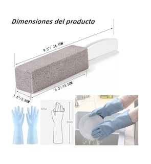 Foto 2 | Limpieza Inodoro De Baño Cepillo Piedra Pómez + Guantes 6 Pcs Gris/blanco