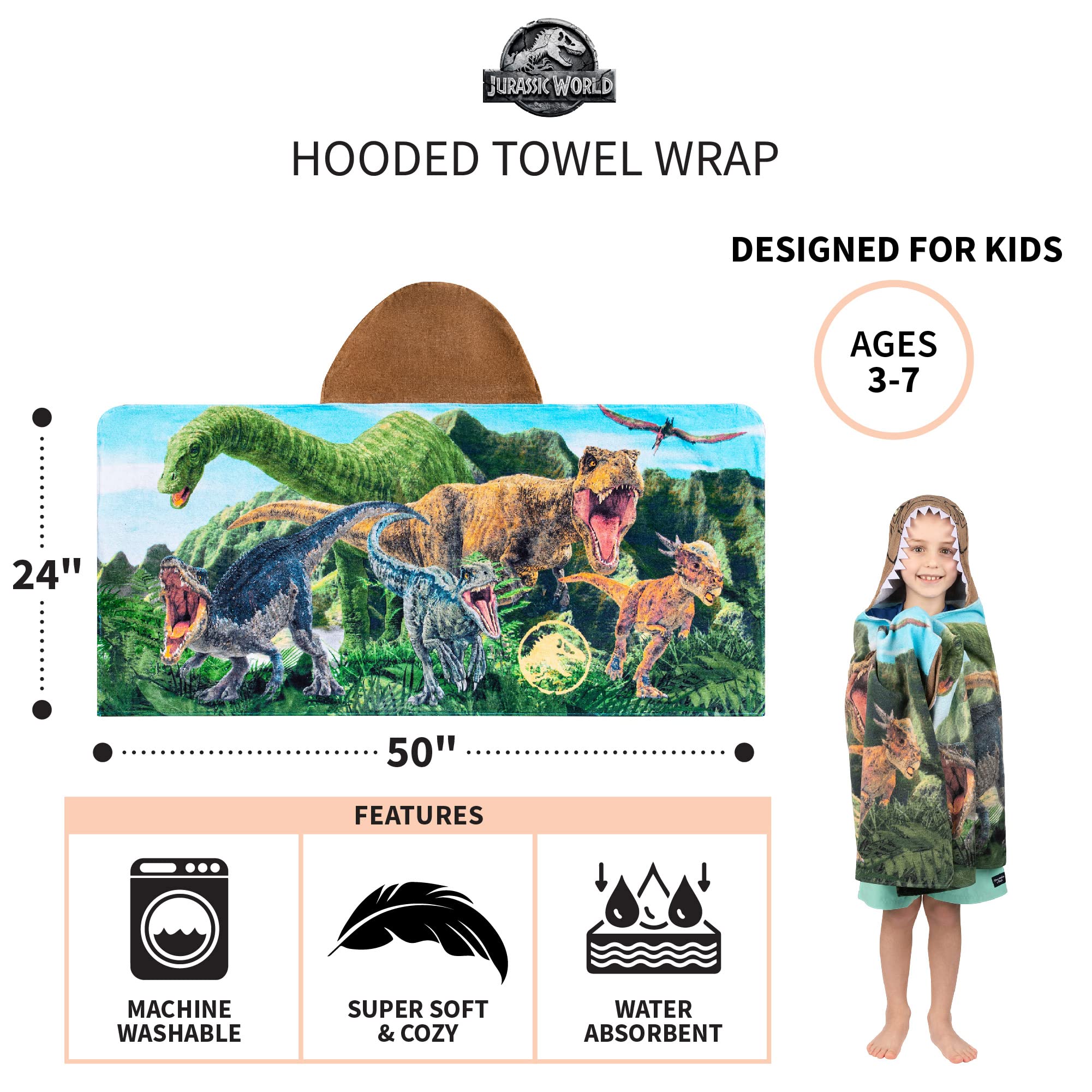 Foto 7 pulgar | Toalla Con Capucha Jurassic World Dominion Franco Kids - Venta Internacional.