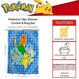Foto 3 | Juego De Cortinas De Baño Franco Pokemon Anime, 13 Piezas, Oficial - Venta Internacional.