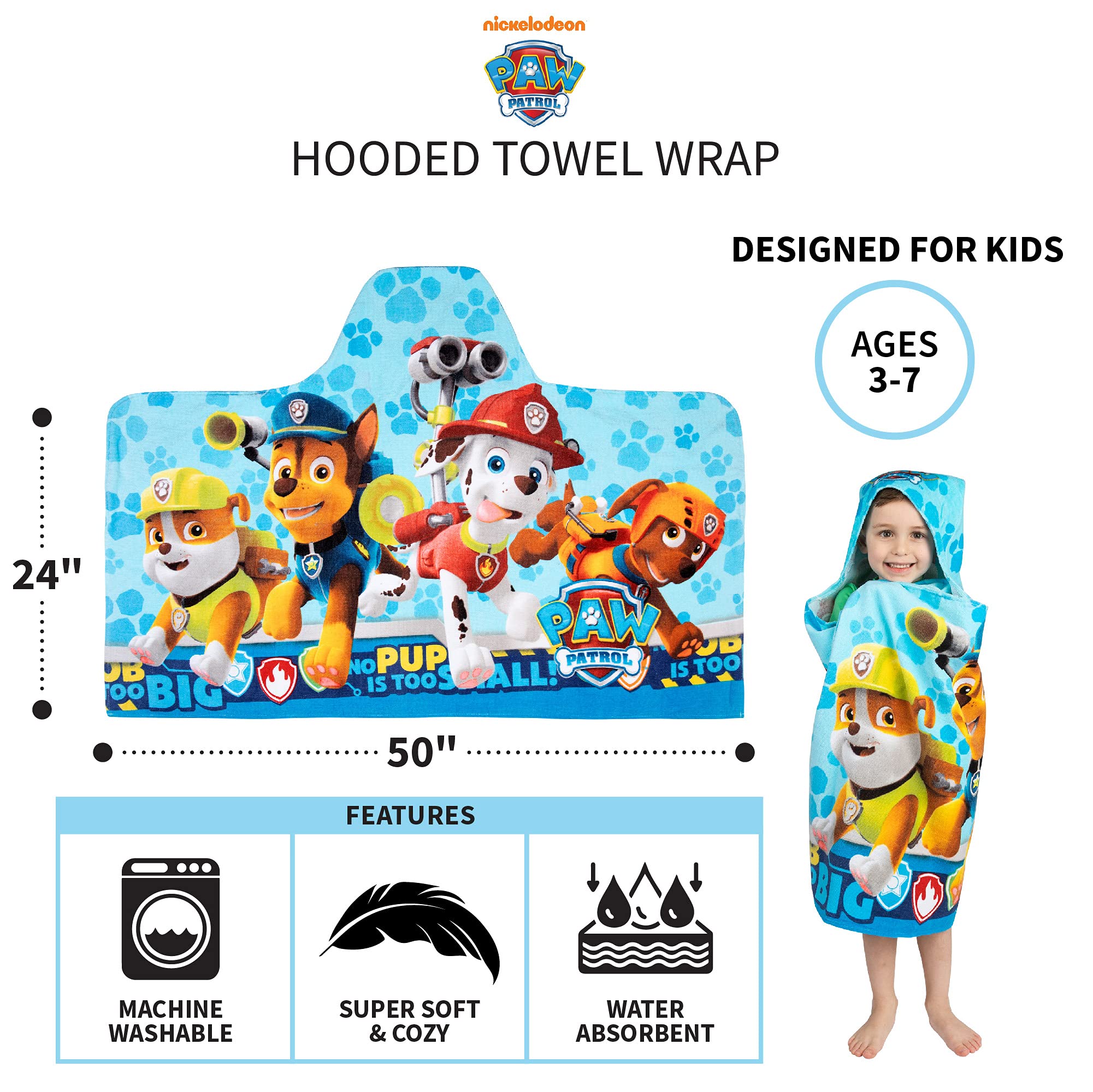 Foto 6 pulgar | Toalla Con Capucha Franco Kids Paw Patrol Blue 60 X 120 Cm - Venta Internacional.